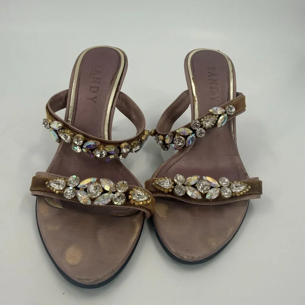 Tandy Stiletto Heel Sandals Womens Size 15 Bronze Embellished Open Toe Partywear